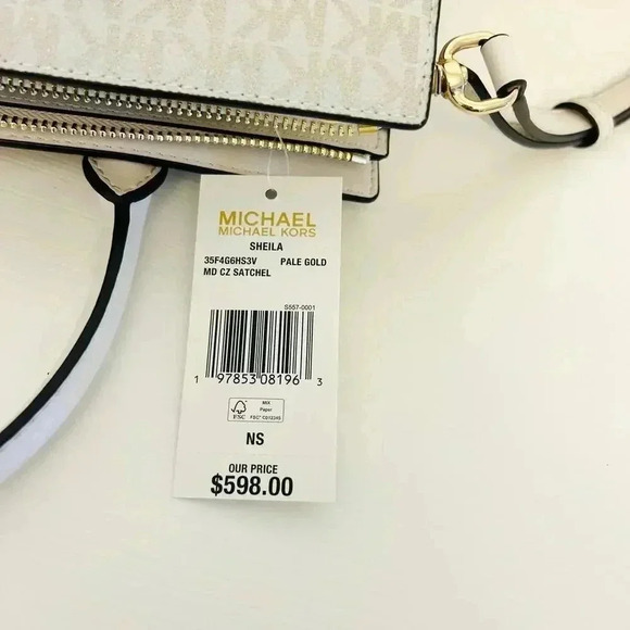 Michael Kors Purse & Wallet Sheila Medium Signature & Metallic Satchel Pale Gold - Picture 6 of 12